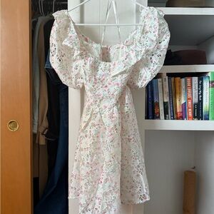 For Love And Lemons White Puff Sleeve Mini Dress